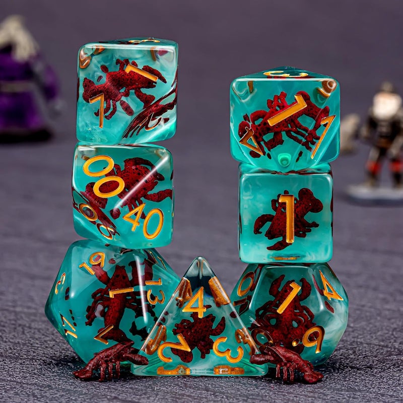 weyano DND Resin Lobster Dice Set, Red D&D Polyhedral Dice for Dungeons and Dragons RPG, MTG Role Playing Games D and D Dice 7pc D20 D12 D10 D8 D6 D4 for Ages 15 and Up - Image 4